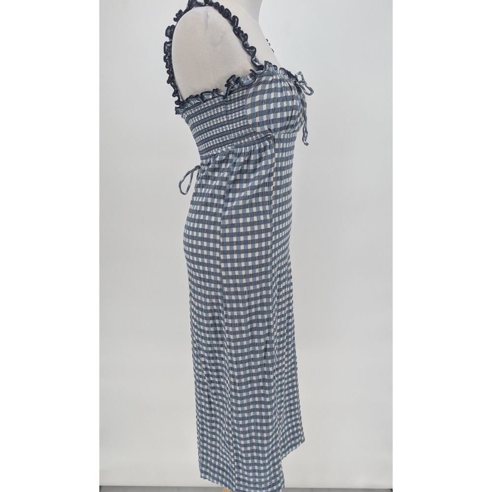 Free People Lucinda Gingham Corset Midi Dress M Blue White Smocked Cottage Boho - Picture 4 of 16